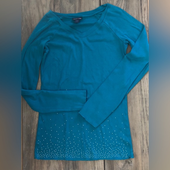 Vintage Limited Too Y2K 00’s 90’s Teal Blue Soft L/S Studded Top XL 16 - Picture 1 of 1